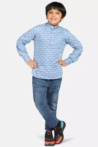 blue boys printed kurta shirt