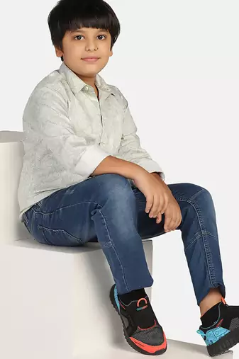 boys green printed shirt