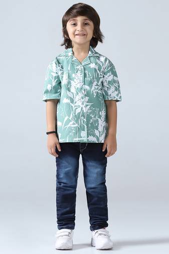 Green vibes boys abstract shirt