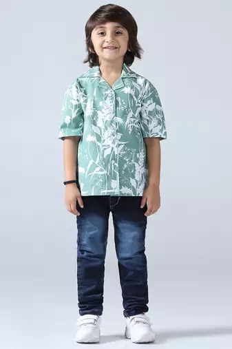 Green vibes boys abstract shirt