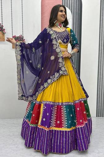 Yellow Thread Embroidered Navratri Wear Lehenga Choli