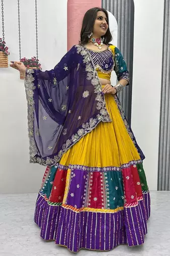 Yellow Thread Embroidered Navratri Wear Lehenga Choli