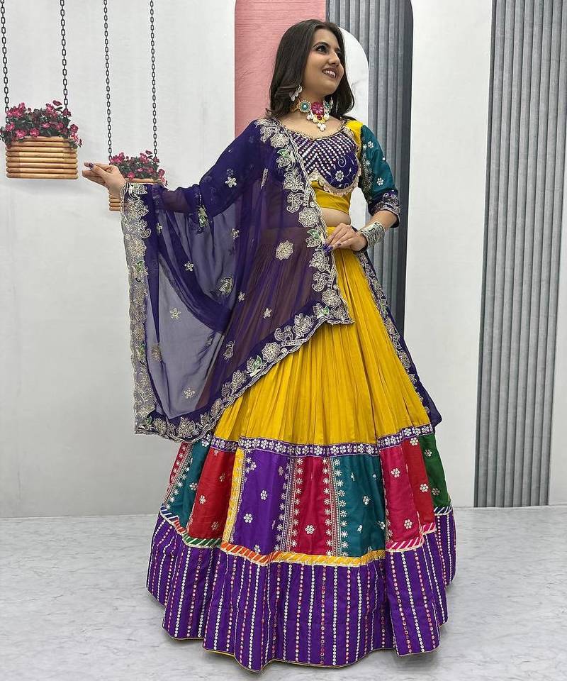 Yellow Thread Embroidered Navratri Wear Lehenga Choli