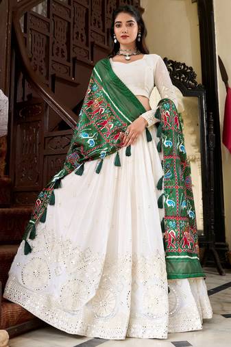 Enchanting Off-White Lucknowi Work Georgette Lehenga Choli