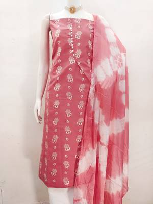 Peach floral cotton salwar suit material with tie-dye dupatta 2