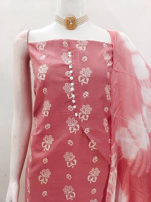 Peach floral cotton salwar suit material with tie-dye dupatta 3