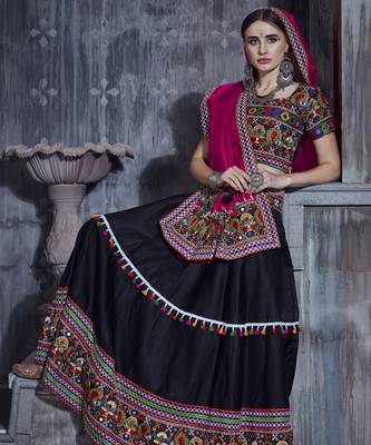 Black and Pink Indian Designer Special Gamthi Work Lehenga choli with Traditional Dupatta for this Navratri 1