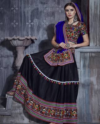 Black and blue Gamthi work Navratri raas garba Rajwadi chaniya choli with traditional dupatta 1