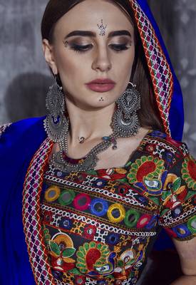 Black and blue Gamthi work Navratri raas garba Rajwadi chaniya choli with traditional dupatta 3