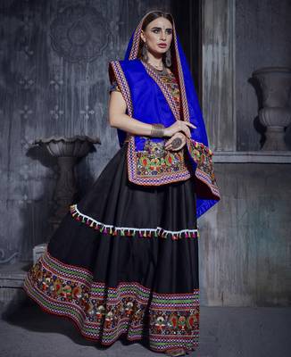 Black and blue Gamthi work Navratri raas garba Rajwadi chaniya choli with traditional dupatta 4