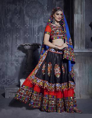 Red and Black Designer Special Gamthi Work Lehenga choli with Traditional Dupatta for this Navratri 1