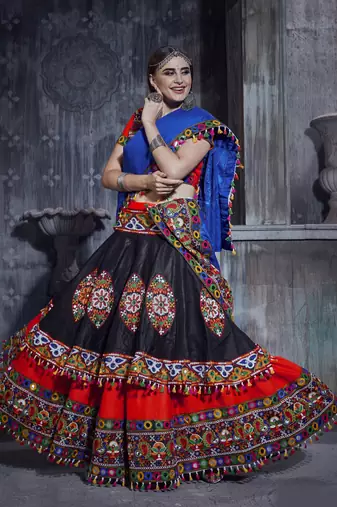 Red and Black Designer Special Gamthi Work Lehenga choli with Traditional Dupatta for this Navratri