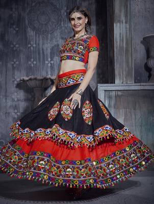 Red and Black Designer Special Gamthi Work Lehenga choli with Traditional Dupatta for this Navratri 4