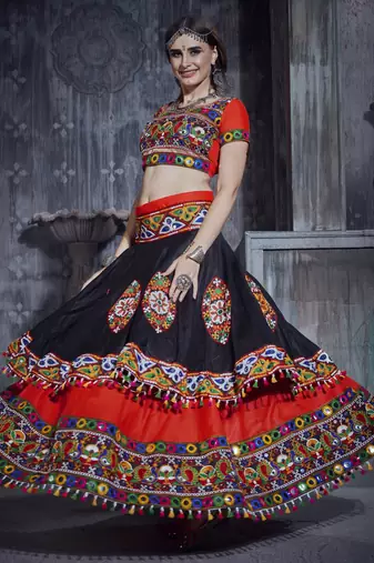 Red and Black Designer Special Gamthi Work Lehenga choli with Traditional Dupatta for this Navratri
