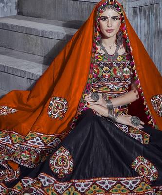 Black and orange Designer Special Gamthi Work Lehenga choli with Traditional Dupatta for this Navratri 1