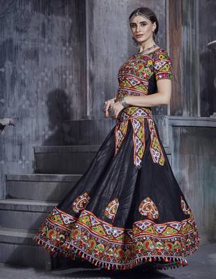 Black and orange Designer Special Gamthi Work Lehenga choli with Traditional Dupatta for this Navratri 2
