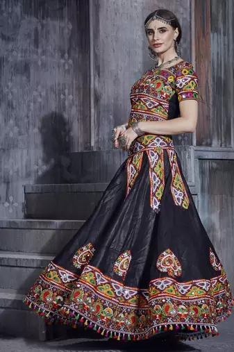 Black and orange Designer Special Gamthi Work Lehenga choli with Traditional Dupatta for this Navratri