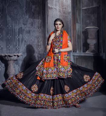 Black and orange Designer Special Gamthi Work Lehenga choli with Traditional Dupatta for this Navratri 3