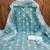Aqua blue floral cotton salwar suit material with tie-dye dupatta