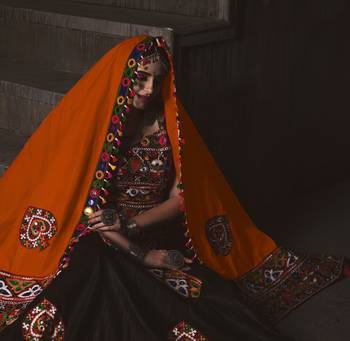 Black and orange Designer Special Gamthi Work Lehenga choli with Traditional Dupatta for this Navratri 5