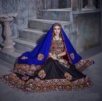 Black and blue Gamthi work Rajwadi chaniya choli with Traditional Dupatta for this Navratri 1