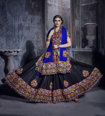 Black and blue Gamthi work Rajwadi chaniya choli with Traditional Dupatta for this Navratri 3