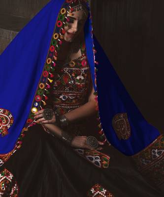 Black and blue Gamthi work Rajwadi chaniya choli with Traditional Dupatta for this Navratri 5