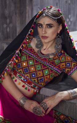 Pink and black Designer Special Gamthi Work Lehenga choli with Traditional Dupatta for this Navratri 2