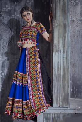 Blue and black Gamthi work Navratri Rajwadi designer indian chaniya choli and traditional dupatta 1