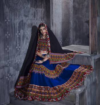 Blue and black Gamthi work Navratri Rajwadi designer indian chaniya choli and traditional dupatta 2