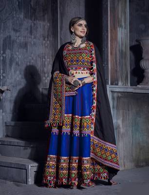 Blue and black Gamthi work Navratri Rajwadi designer indian chaniya choli and traditional dupatta 4