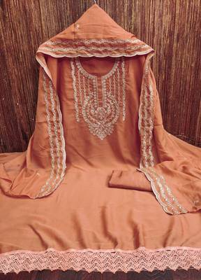 Orange georgette embroidered salwar suit material with santoon bottom 4