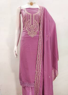 pink georgette embroidered salwar suit material with santoon bottom 2
