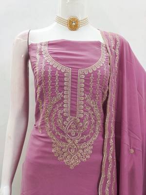 pink georgette embroidered salwar suit material with santoon bottom 3