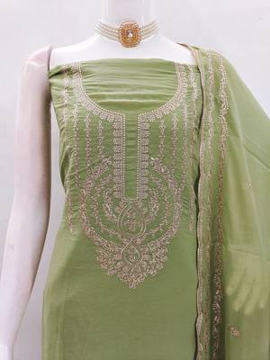 Green georgette embroidered salwar suit material with santoon bottom 3