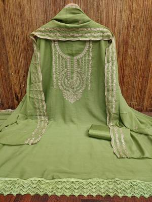 Green georgette embroidered salwar suit material with santoon bottom 4