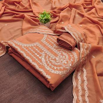 Orange georgette embroidered salwar suit material with santoon bottom 5