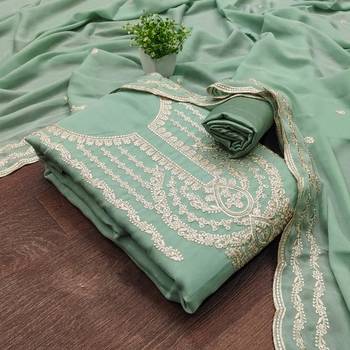pista green georgette embroidered salwar suit material with santoon bottom 2