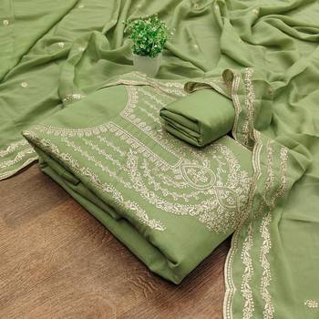 Green georgette embroidered salwar suit material with santoon bottom 5