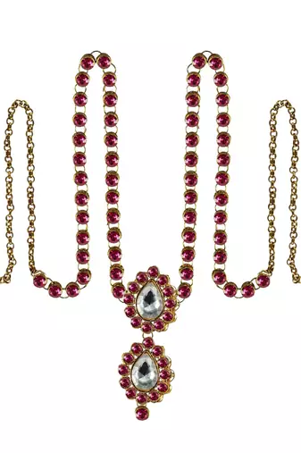 Waist Belt Gold Platted Dark Pink Color Stone Size 44 Inch With Adjustable