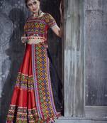 Red and black Gamthi work Navratri Rajwadi indian designer chaniya choli online