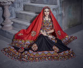 Black and red Gamthi work Rajwadi lehenga choli with Traditional Dupatta for this Navratri garba 1