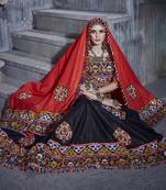 Black and red Gamthi work Rajwadi lehenga choli with Traditional Dupatta for this Navratri garba