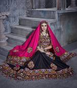 Black and pink Gamthi work Navratri garba Rajwadi indian designer lehenga dress