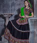 Black and green Gamthi work Rajwadi Navratri garba chaniya choli with Traditional Dupatta