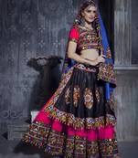 Pink and Black Gamthi work Navratri garba Rajwadi dresses with blue Traditional Dupatta for this Navratri garba