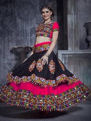 Pink and Black Gamthi work Navratri garba Rajwadi dresses with blue Traditional Dupatta for this Navratri garba 3