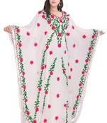 Elegant White Georgette Kaftan with Vibrant Floral Embroidery-Perfect for wedding & Festive occasion