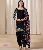 Black premium embroidered roman silk semi stitched salwar suit