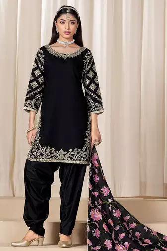 Black premium embroidered roman silk salwar suit